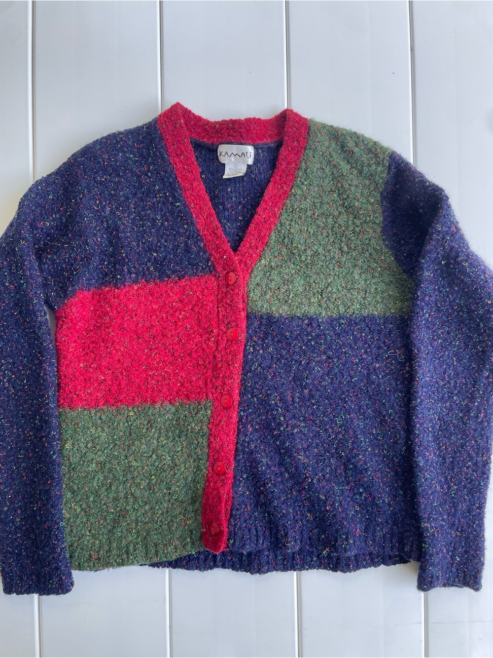 Vintage Kamali Color Block Button Up Cardigan, Size S